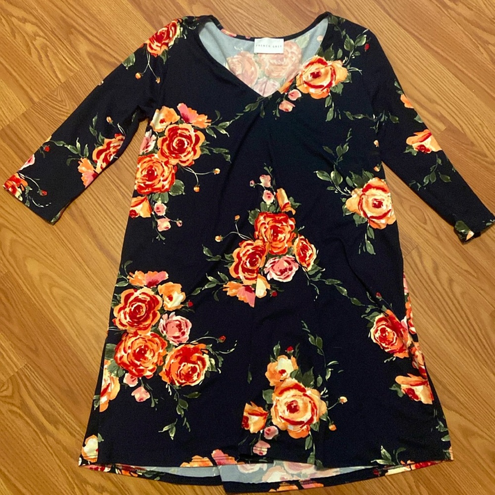 Dark Blue 3/4 Sleeve Length Dress